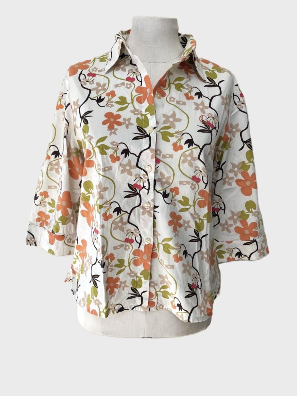 Guy Laroche Paris Floral Button‑Up Blouse | Short Sleeve